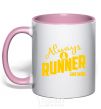 Mug with a colored handle Always a runner like wind light-pink фото