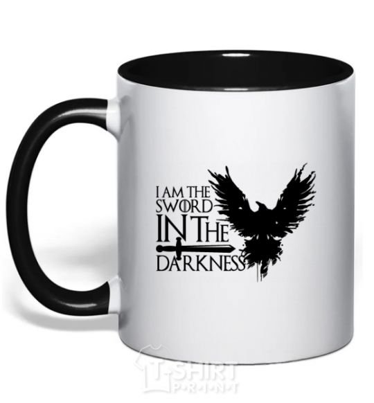 Mug with a colored handle I'm the sword in the darkness black фото