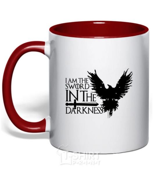 Mug with a colored handle I'm the sword in the darkness red фото