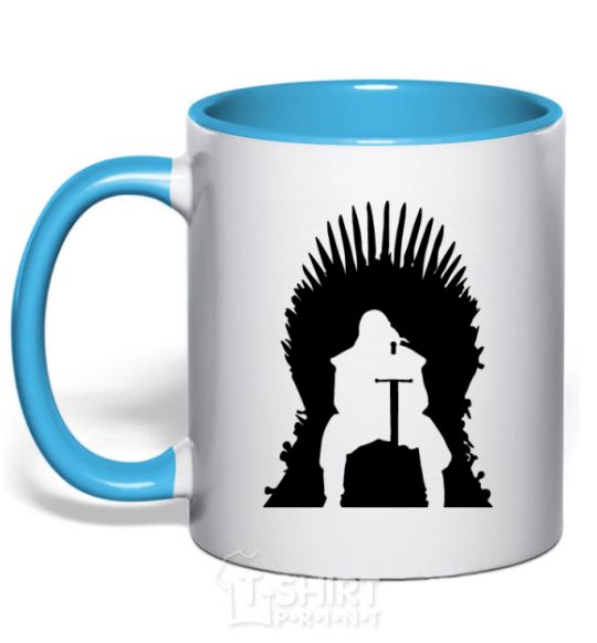 Mug with a colored handle Jon Snow sky-blue фото