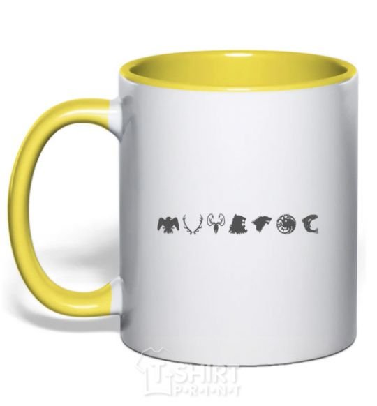 Mug with a colored handle Game of Thrones crests yellow фото