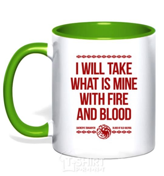 Mug with a colored handle I will take what is mine with fire and blood kelly-green фото