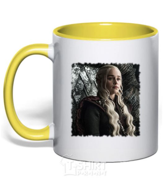 Mug with a colored handle Daenerys yellow фото