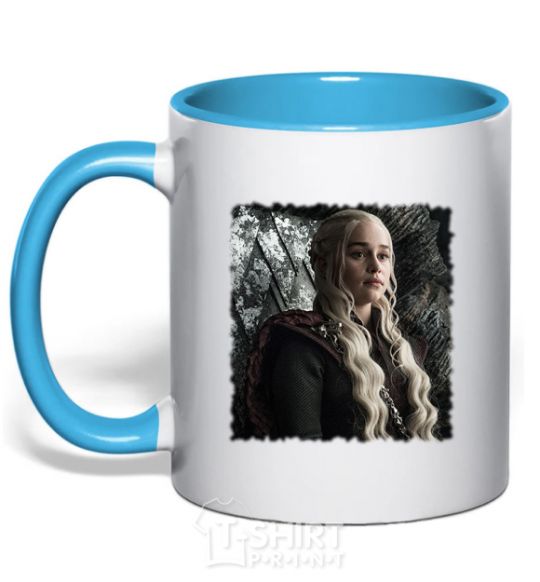 Mug with a colored handle Daenerys sky-blue фото