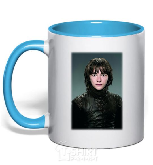 Mug with a colored handle Young Bran Stark sky-blue фото