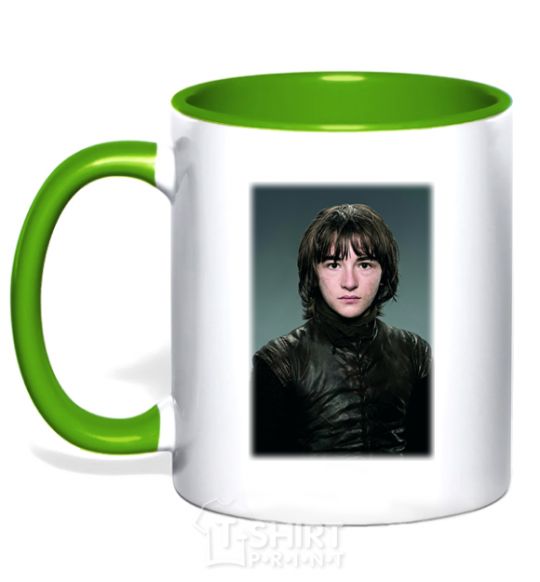 Mug with a colored handle Young Bran Stark kelly-green фото