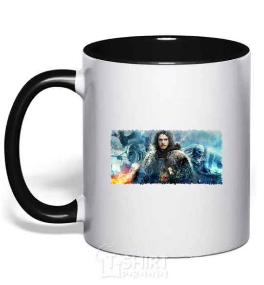 Mug with a colored handle Jon Snow Game of Thrones black фото