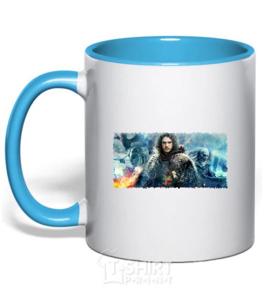 Mug with a colored handle Jon Snow Game of Thrones sky-blue фото