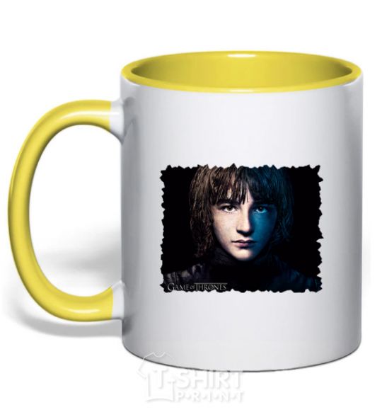 Mug with a colored handle Bran Stark yellow фото