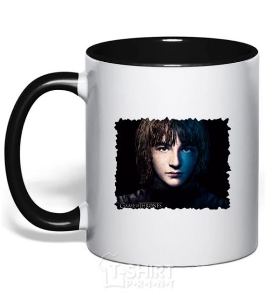 Mug with a colored handle Bran Stark black фото