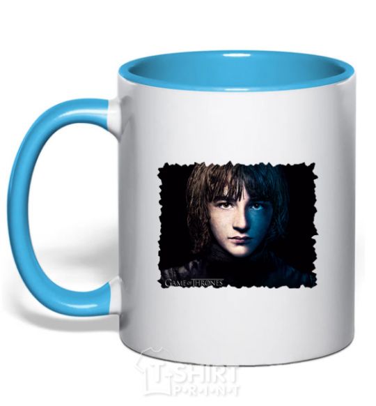 Mug with a colored handle Bran Stark sky-blue фото