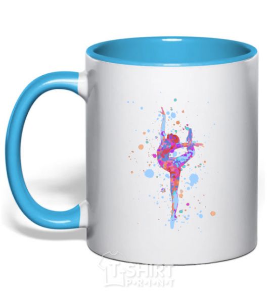 Mug with a colored handle Splash gymnastics sky-blue фото