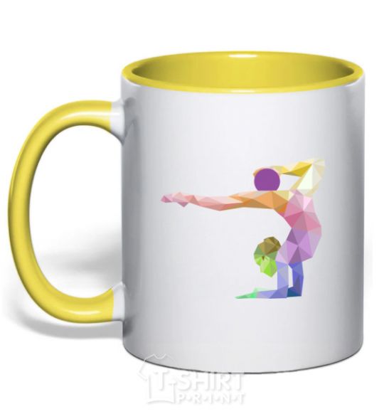 Mug with a colored handle Gymnast geometry yellow фото