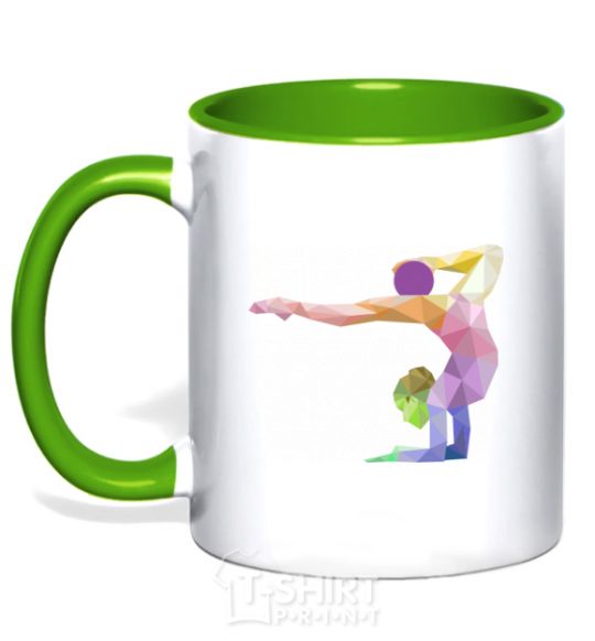Mug with a colored handle Gymnast geometry kelly-green фото
