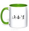 Mug with a colored handle Yoga skeletons kelly-green фото