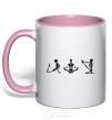 Mug with a colored handle Yoga skeletons light-pink фото