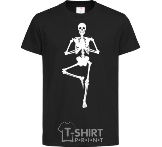 Kids T-shirt Скелет йога black фото