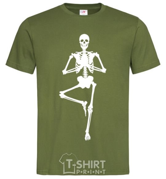 Мужская футболка Скелет йога Оливковый фото