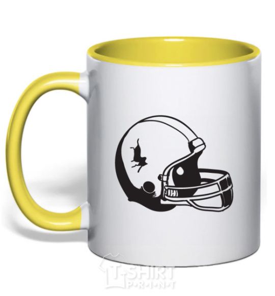 Mug with a colored handle A helmet with a crack yellow фото