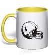 Mug with a colored handle A helmet with a crack yellow фото