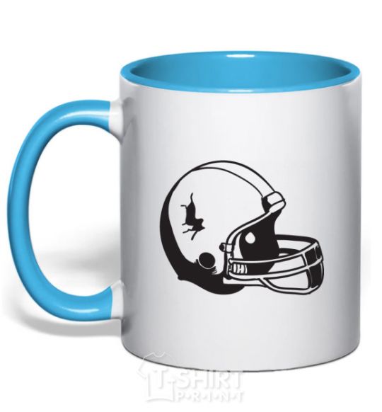 Mug with a colored handle A helmet with a crack sky-blue фото