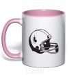 Mug with a colored handle A helmet with a crack light-pink фото