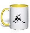 Mug with a colored handle Hockey player yellow фото