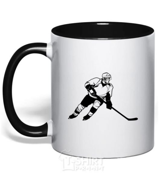 Mug with a colored handle Hockey player black фото
