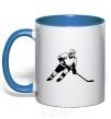 Mug with a colored handle Hockey player royal-blue фото