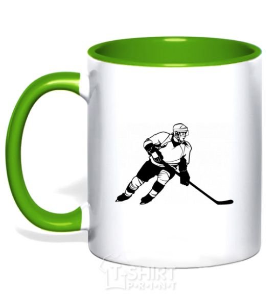 Mug with a colored handle Hockey player kelly-green фото