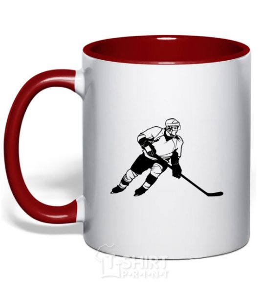 Mug with a colored handle Hockey player red фото