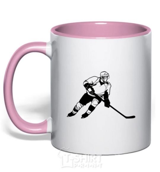 Mug with a colored handle Hockey player light-pink фото