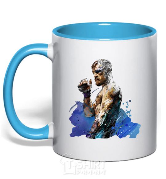 Mug with a colored handle Conor McGregor sky-blue фото