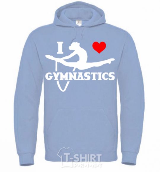 Men`s hoodie I love gymnastic sky-blue фото
