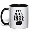 Mug with a colored handle Eat sleep hockey black фото