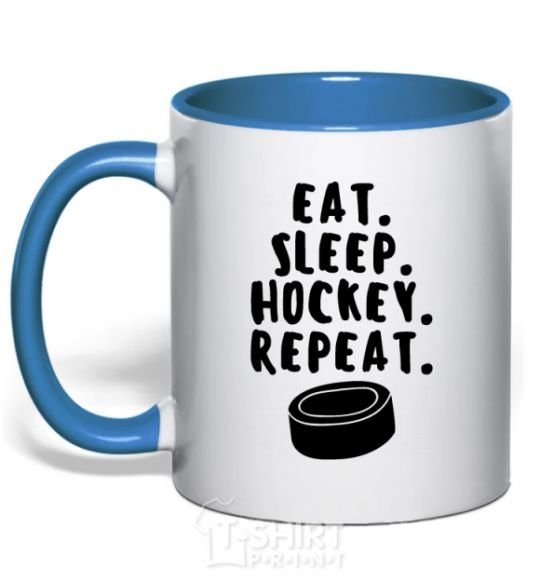 Mug with a colored handle Eat sleep hockey royal-blue фото