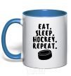 Чашка с цветной ручкой Eat sleep hockey Ярко-синий фото