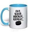 Mug with a colored handle Eat sleep hockey sky-blue фото