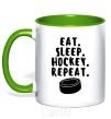 Чашка с цветной ручкой Eat sleep hockey Зеленый фото