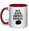 Mug with a colored handle Eat sleep hockey red фото