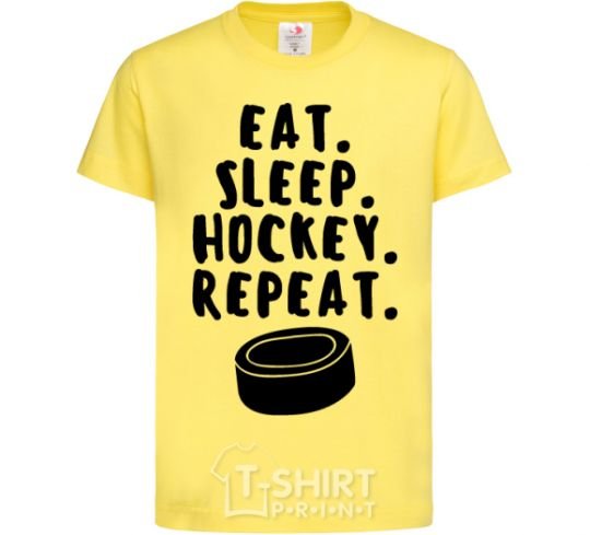 Kids T-shirt Eat sleep hockey cornsilk фото