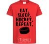 Kids T-shirt Eat sleep hockey red фото