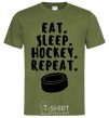 Мужская футболка Eat sleep hockey Оливковый фото