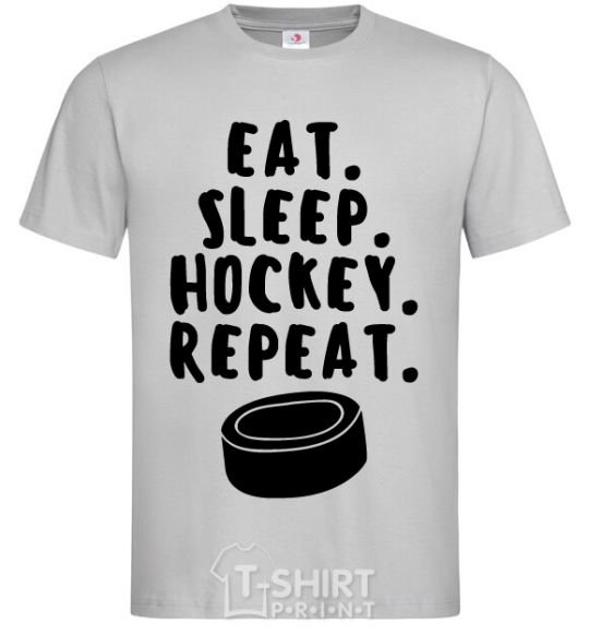 Мужская футболка Eat sleep hockey Серый фото