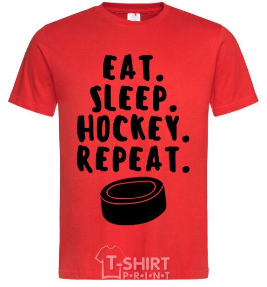 Мужская футболка Eat sleep hockey Красный фото