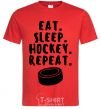 Мужская футболка Eat sleep hockey Красный фото