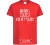 Kids T-shirt World's okayest hockey player red фото