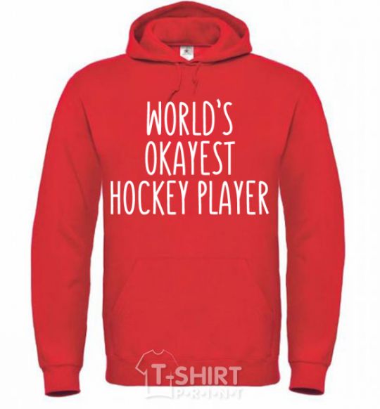 Мужская толстовка (худи) World's okayest hockey player Ярко-красный фото