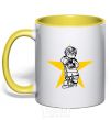 Mug with a colored handle Hockey star yellow фото