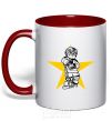 Mug with a colored handle Hockey star red фото